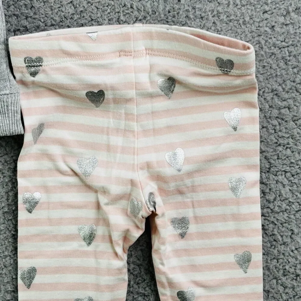 Tucker + Tate Pant Set Baby 9 Month Pink Gray Hearts Sparkle 2 piece